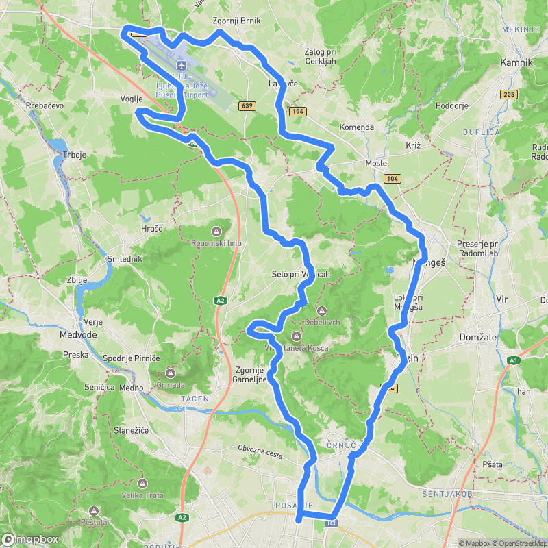 Ljubljana — Brnik airport adventure gravel loop — map