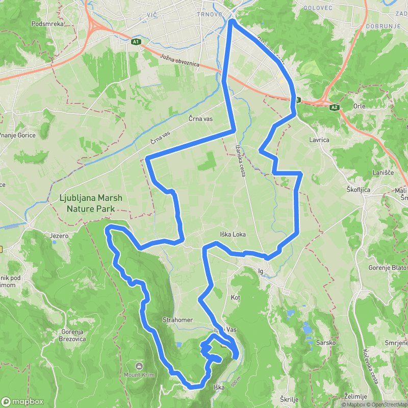 Ljubljana — Gornji Ig scenic gravel loop — map